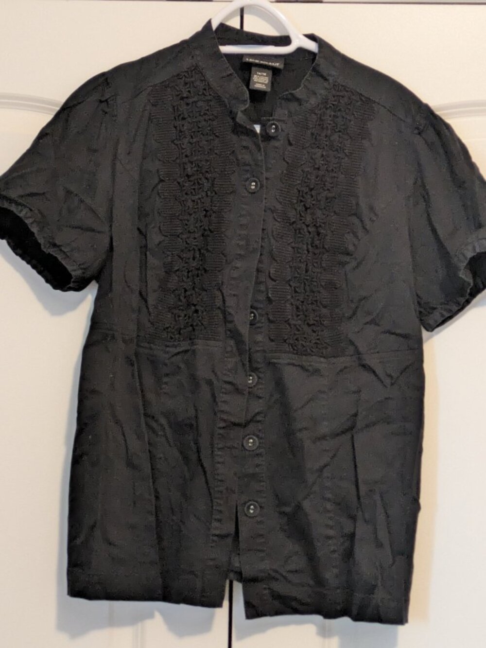 Short Sleeve Black Blouse with Feminine Detailing, 14/16